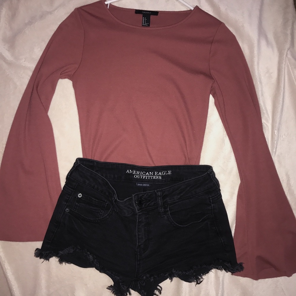 Rosy Pink Crop Top With Flared Sleeves